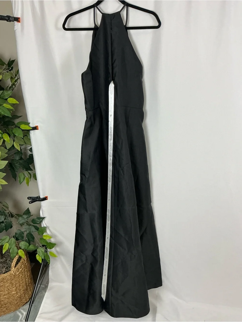 ALFRED SUNG Black Jewel Neck Halter A-Line Satin Maxi Dress - Picture 5 of 6